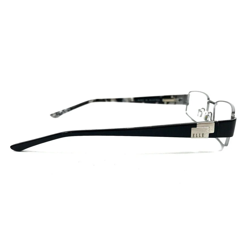 Elle Eyeglasses Frames EL13317 BK Black Silver Rectangle Full Rim 50-16-135
